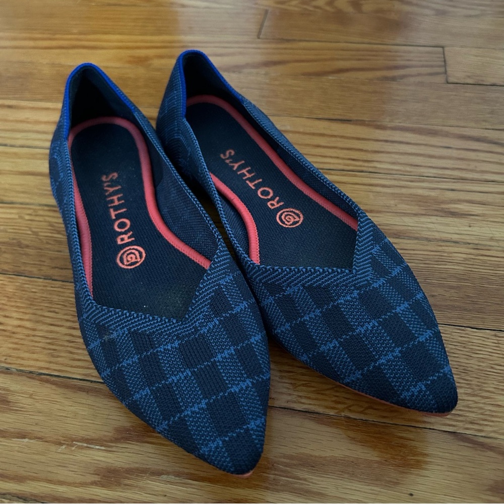 Rothy’s The Point Blue Check Pattern 8.5